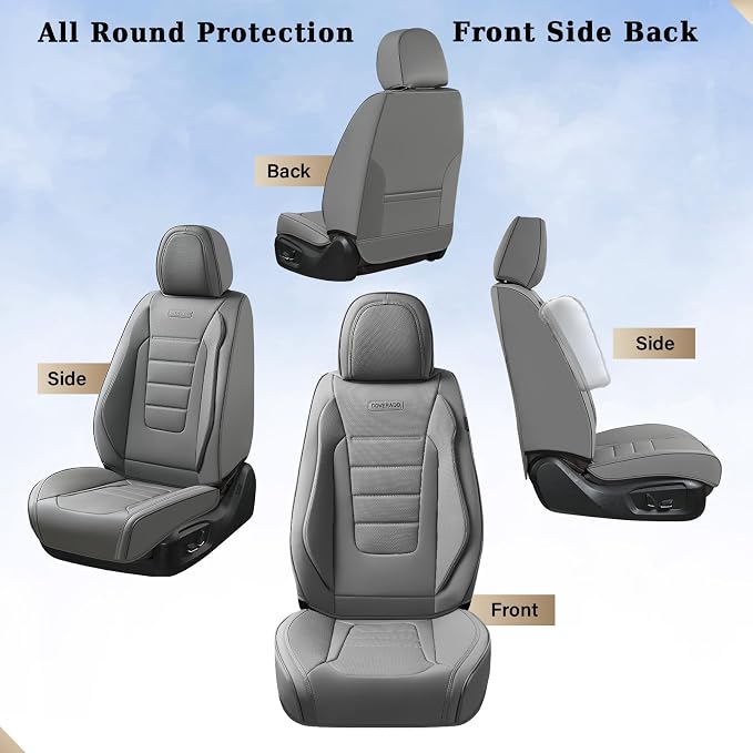 Universal Faux Leather Seat Covers — Front Seat — Gray