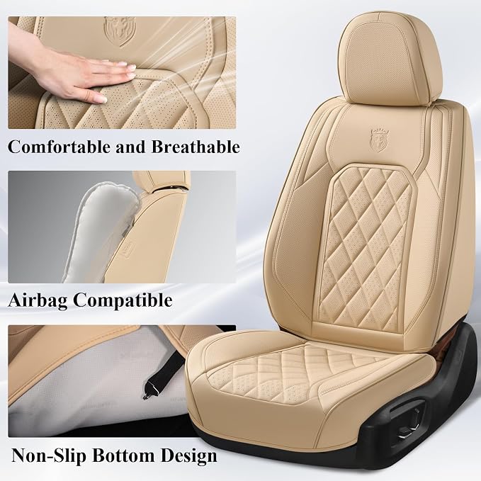 Universal Faux Leather Seat Covers — Full Set — Beige