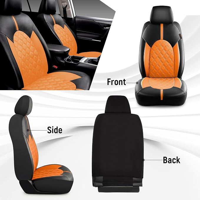 Universal Faux Leather Seat Covers — Full Set — Orange / Brown