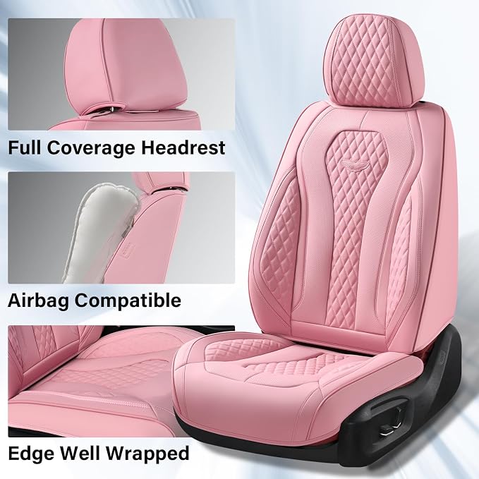 Universal Faux Leather Seat Covers — Front Seat — Pink