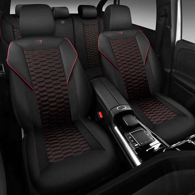 Universal Faux Leather Seat Covers — Full Set — Black / Red