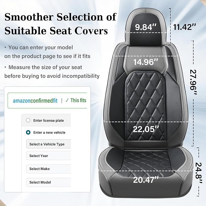 Universal Faux Leather Seat Covers — Front Seat — Gray / Black