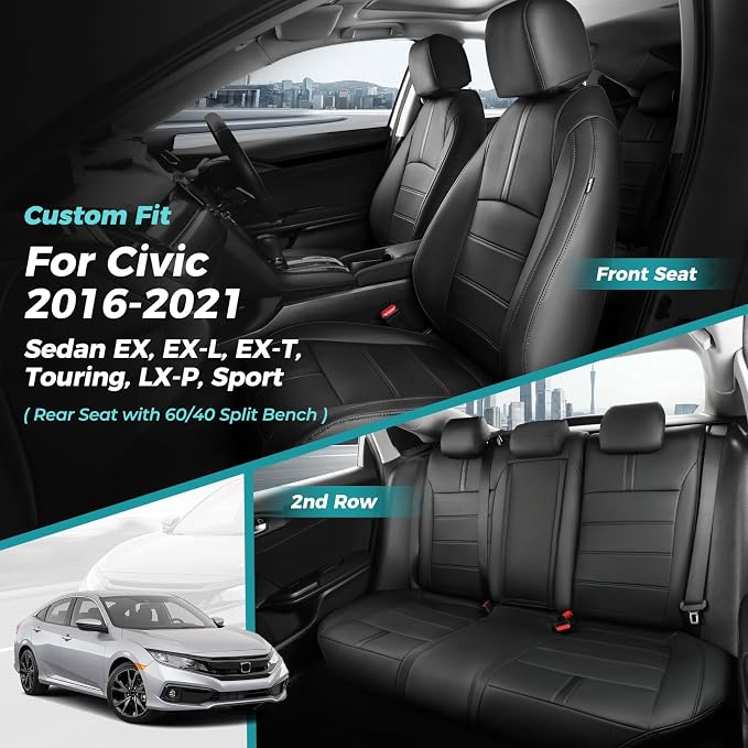 Faux Leather Seat Covers for Honda Civic — Full Set — Black