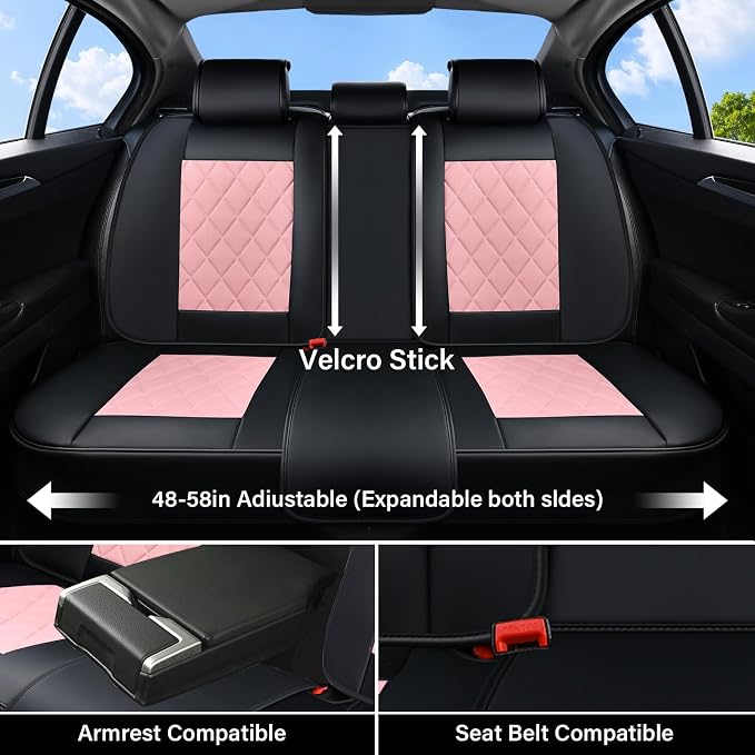 Universal Faux Leather Seat Covers — Full Set — Pink / Black