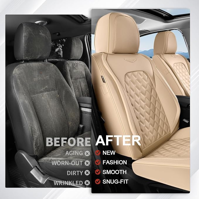 Universal Faux Leather Seat Covers — Full Set — Beige
