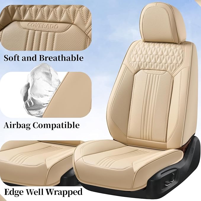 Universal Faux Leather Seat Covers — Front Seat — Beige