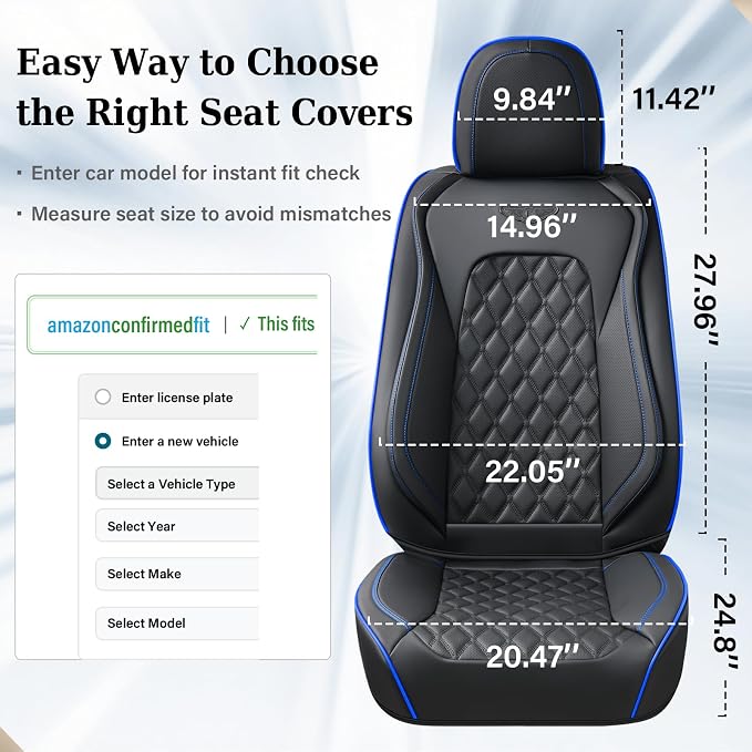 Universal Faux Leather Seat Covers — Full Set — Black / Blue
