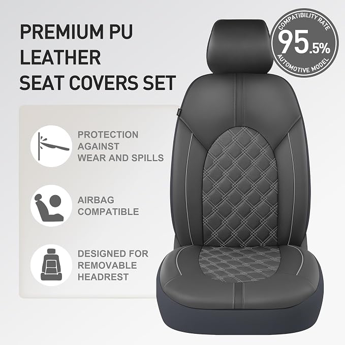 Universal Faux Leather Seat Covers — Full Set — Gray