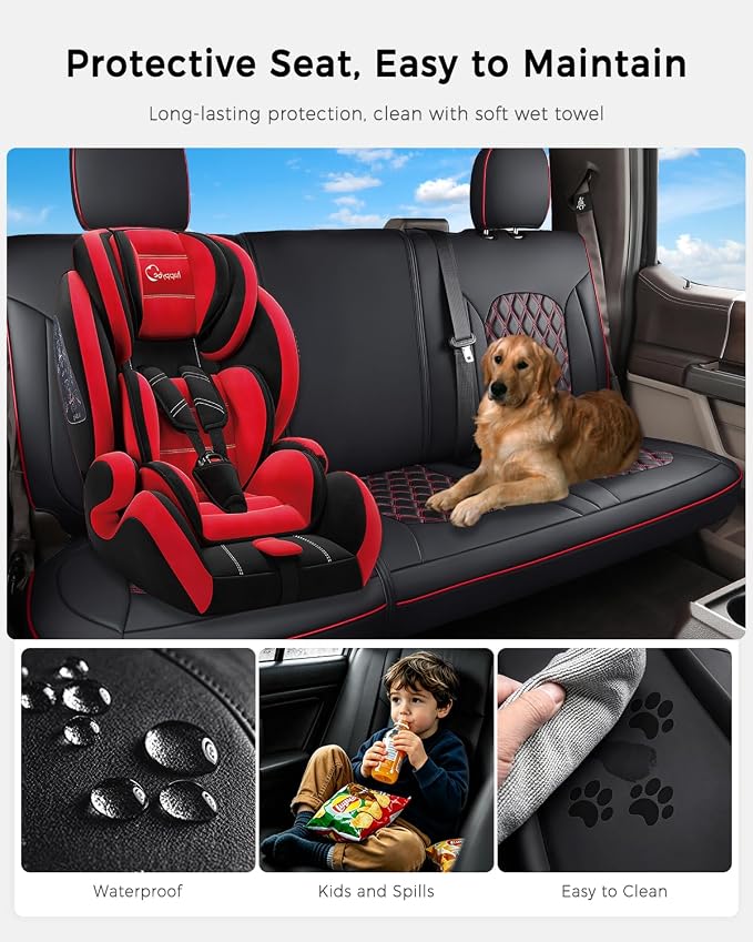 Seat Covers for Multiple Vehicles — Rear Seat — Black / Red