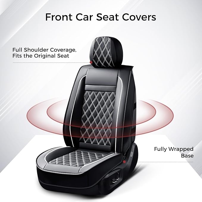 Universal Faux Leather Seat Covers — Full Set — Black / White
