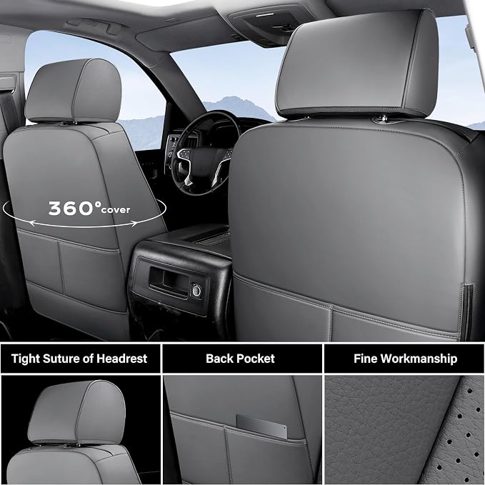 Faux Leather Seat Covers for Chevrolet Silverado / GMC Sierra — Front Seat — Gray