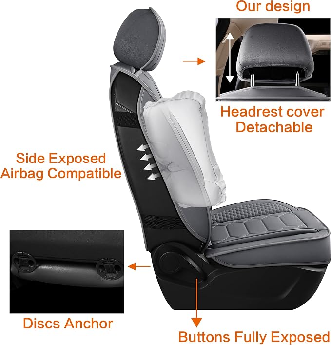 Universal Faux Leather Seat Covers — Full Set — Gray