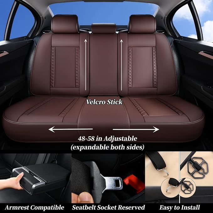 Universal Faux Leather Seat Covers — Full Set — Coffee