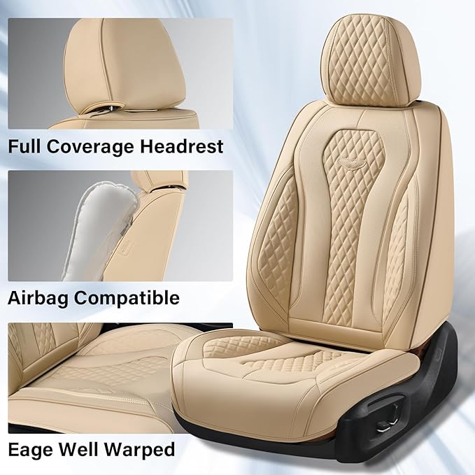 Universal Faux Leather Seat Covers — Front Seat — Beige