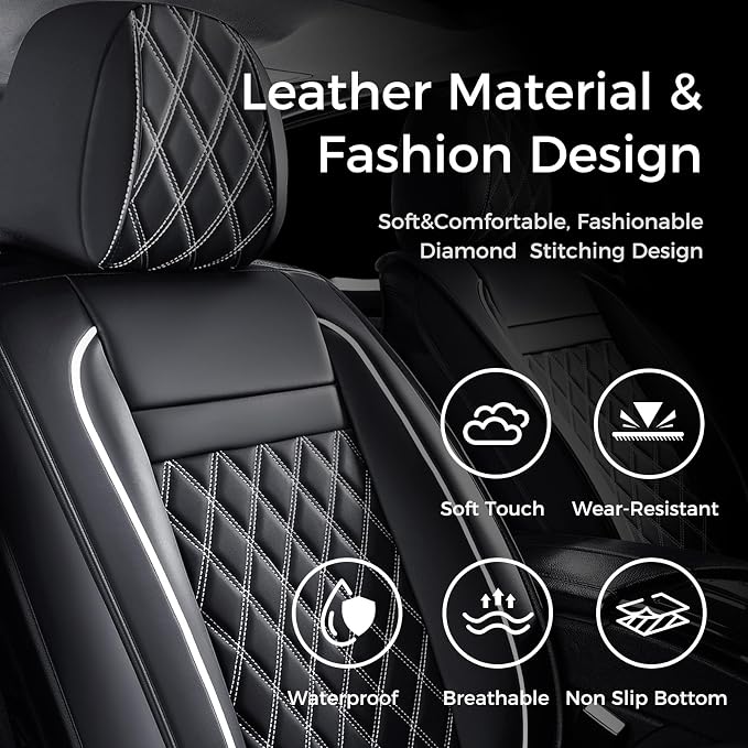 Universal Faux Leather Seat Covers — Full Set — Black / White