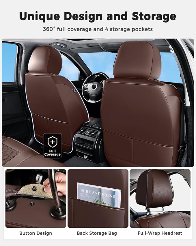 Universal Faux Leather Seat Covers — Coffee