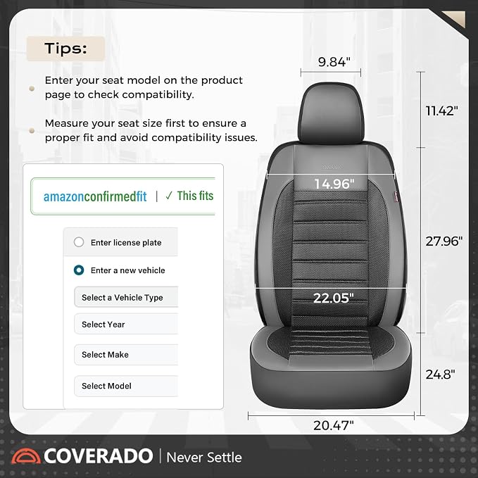 Fabric Car Seat Covers — Full Set — Black / Gray