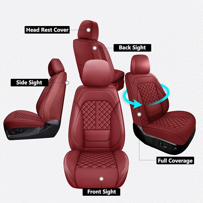 Faux Leather Car Seat Covers — Front Seat — Red