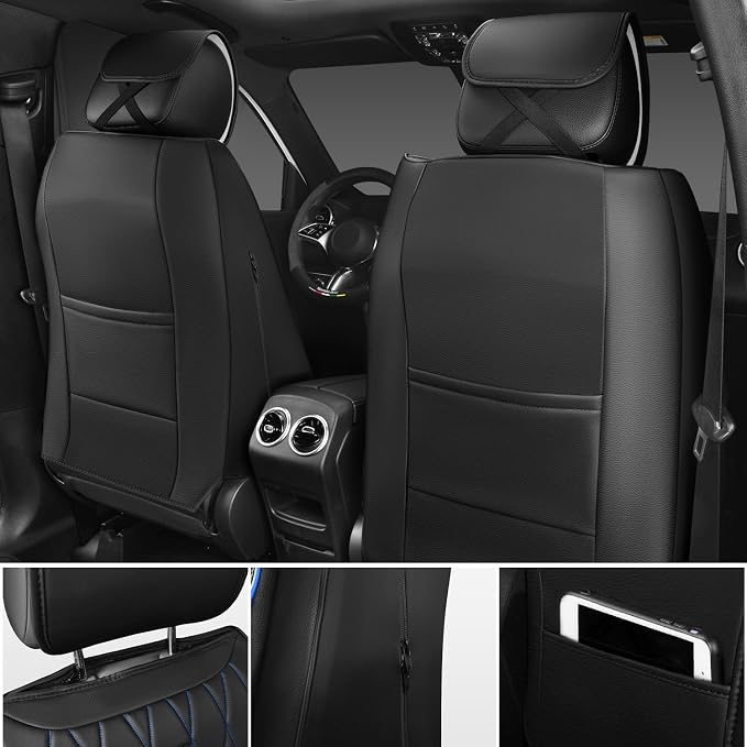 Universal Faux Leather Seat Covers — Front Seat — Black / Blue