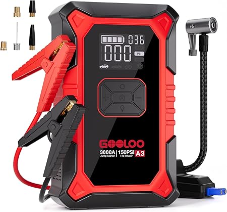 A3 Jump Starter & Tire Inflator | 3000A for Gas & Diesel Red 71d48Oif4AL._AC_SX450