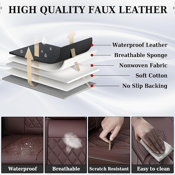 Universal Faux Leather Seat Covers — Front Seat — Brown