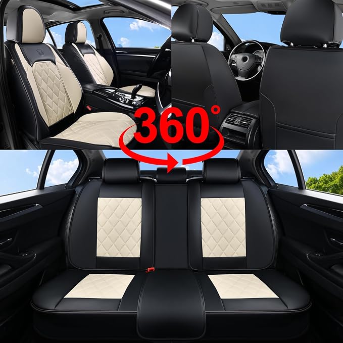 Universal Faux Leather Seat Covers — Full Set — Black / White