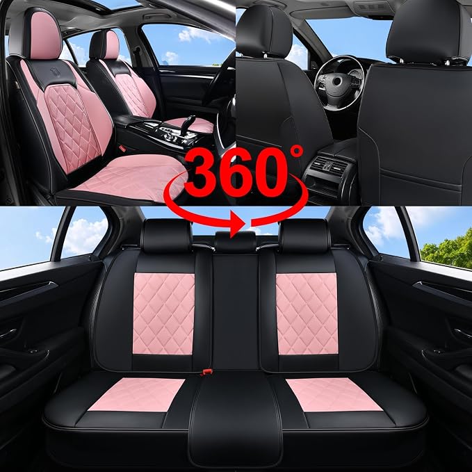 Universal Faux Leather Seat Covers — Full Set — Pink / Black