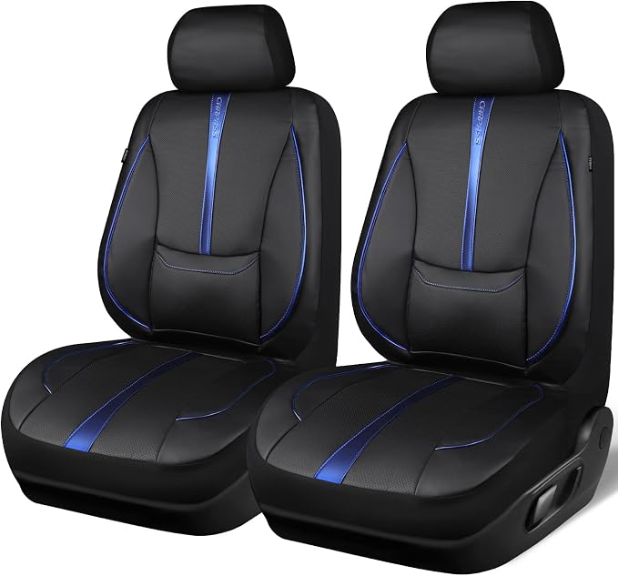 Universal Faux Leather Seat Covers — Front Seat — Black / Blue
