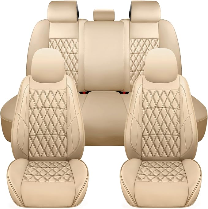 Universal Faux Leather Seat Covers — Full Set — Beige