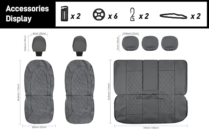 Universal Faux Leather Seat Covers — Full Set — Gray