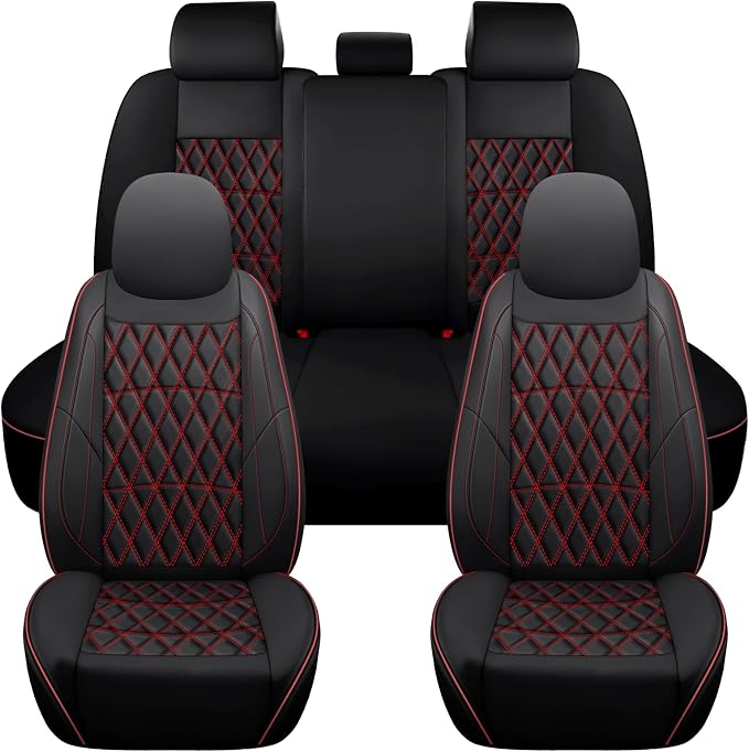 Universal Faux Leather Seat Covers — Full Set — Black / Red