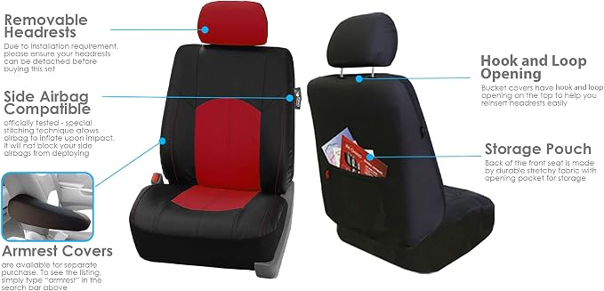 Universal Faux Leather Seat Covers — Front Seat — Red