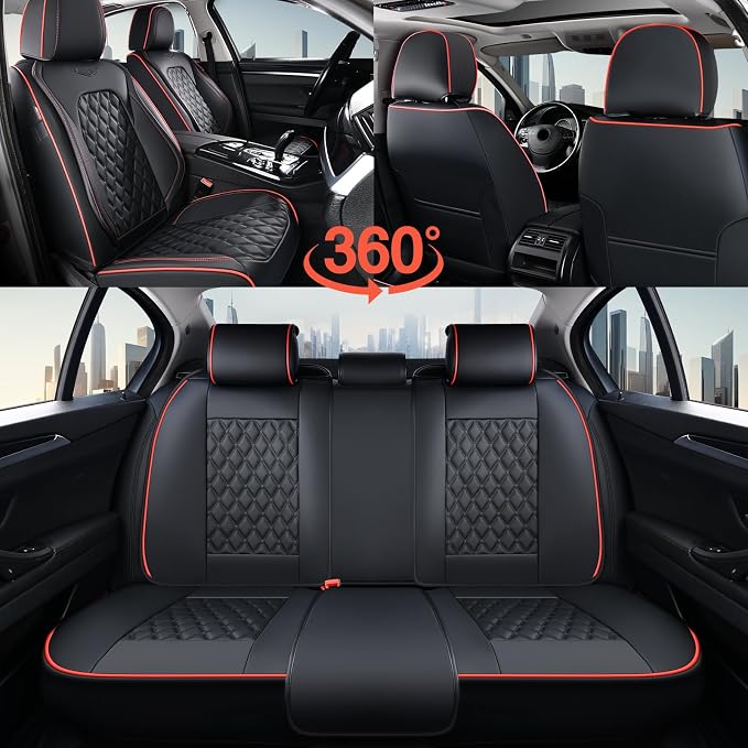 Universal Faux Leather Seat Covers — Full Set — Black / Red