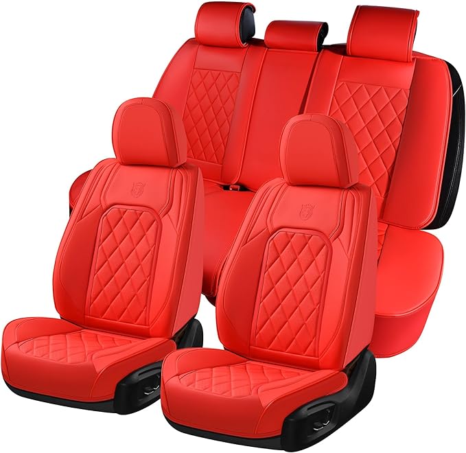 Universal Faux Leather Seat Covers — Full Set — Red