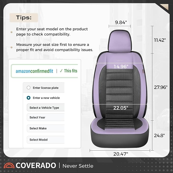 Fabric Car Seat Covers — Full Set — Purple / Black