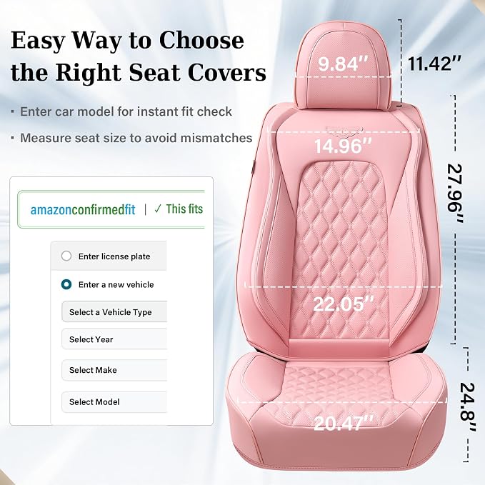Universal Faux Leather Seat Covers — Front Seat — Pink