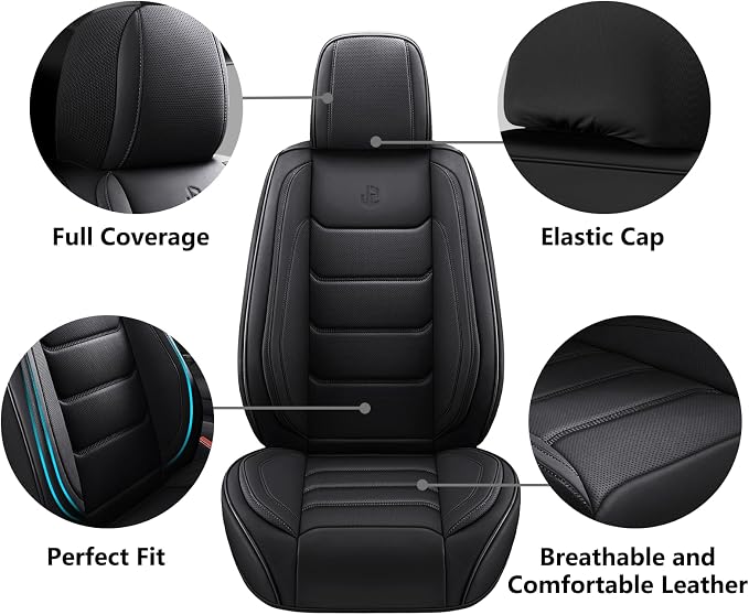 Faux Leather Car Seat Covers — Full Set — Black
