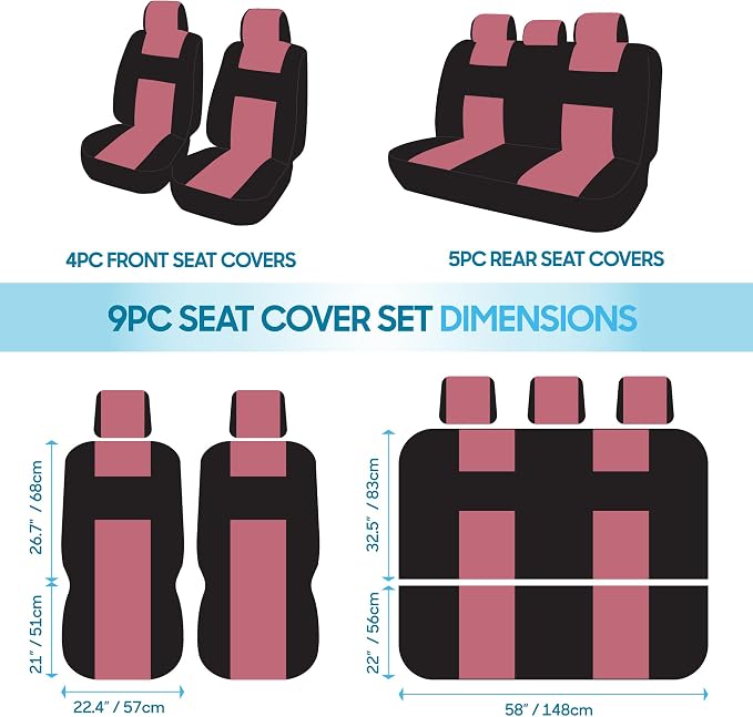 Car Seat Covers — Full Set — Pink / Black