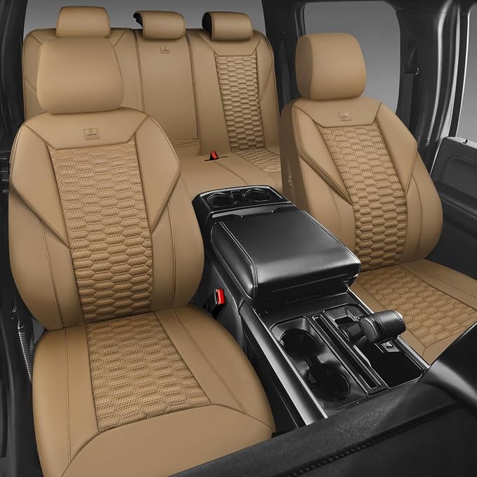 Universal Faux Leather Seat Covers — Full Set — Tan / Beige