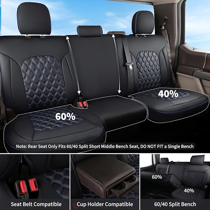 Seat Covers for Multiple Vehicles — Full Set — Black / Blue