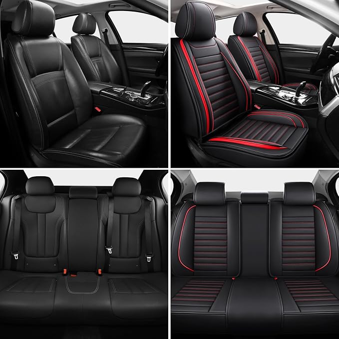 Universal Faux Leather Seat Covers — Full Set — Red