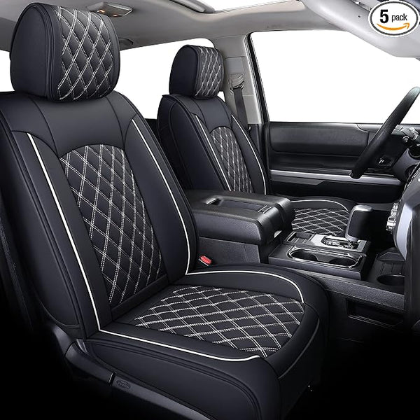 Faux Leather Seat Covers for Toyota Tundra — Full Set — Black / White