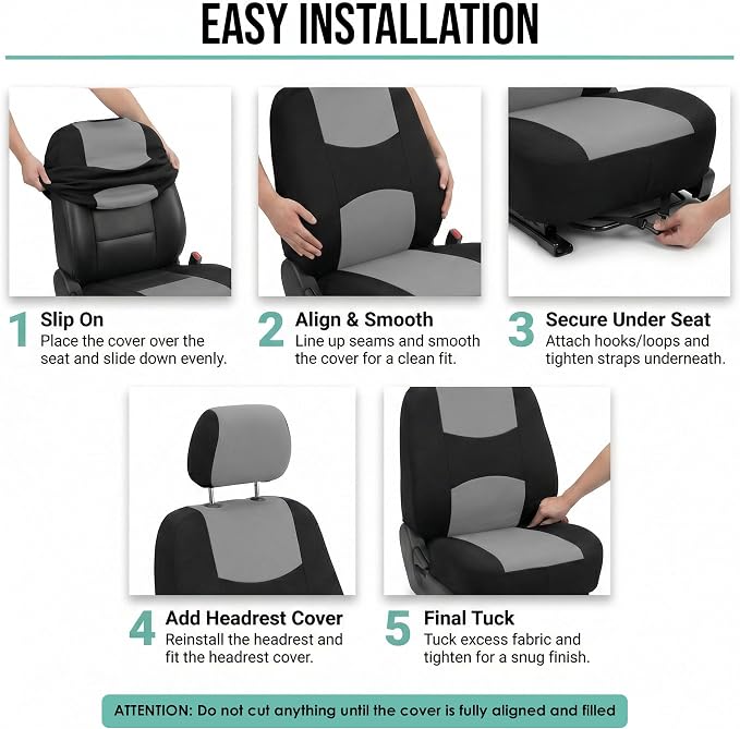 Universal Fabric Seat Covers — Full Set — Gray