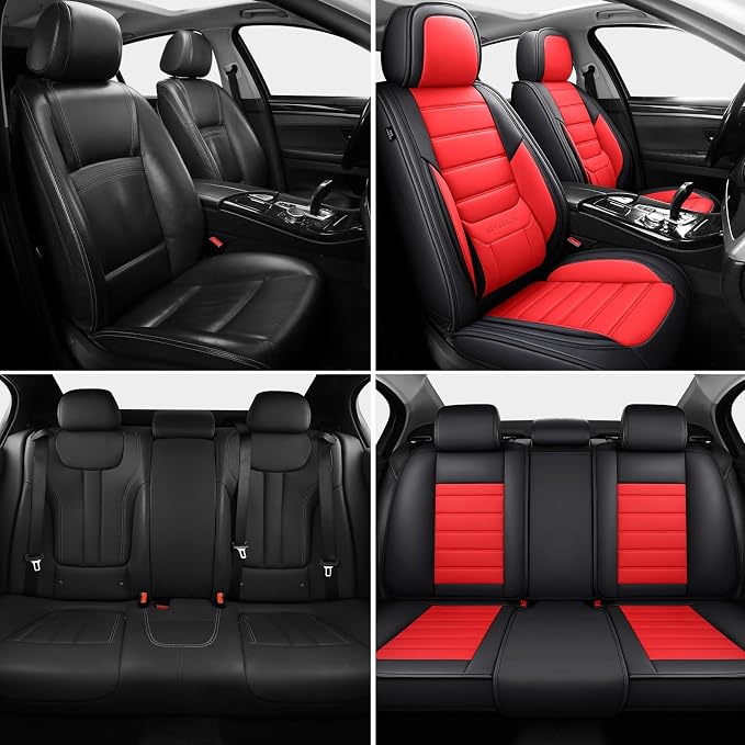 Universal Seat Covers — Full Set — Black / White / Red