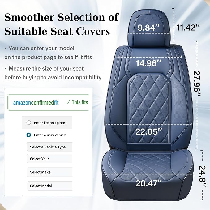 Universal Faux Leather Seat Covers — Full Set — Blue