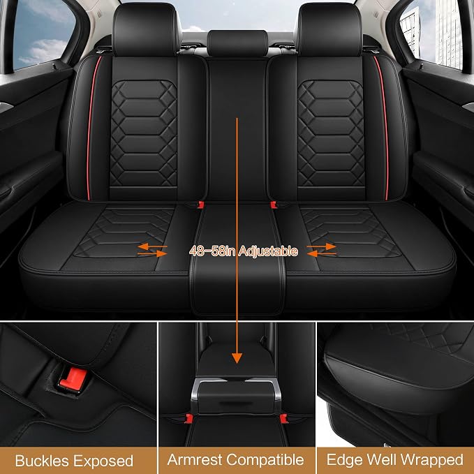 Universal Faux Leather Seat Covers — Full Set — Black / Red