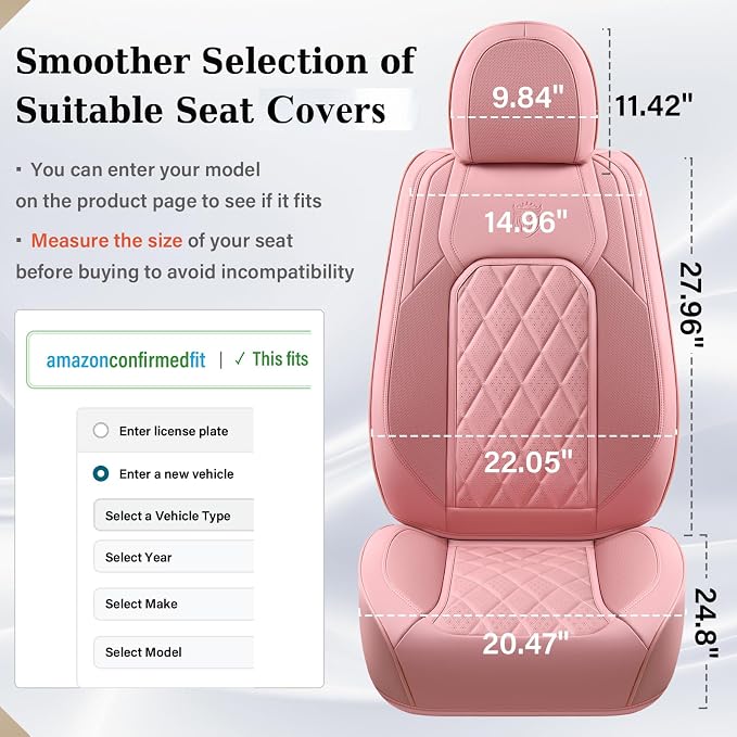 Universal Faux Leather Seat Covers — Front Seat — Pink