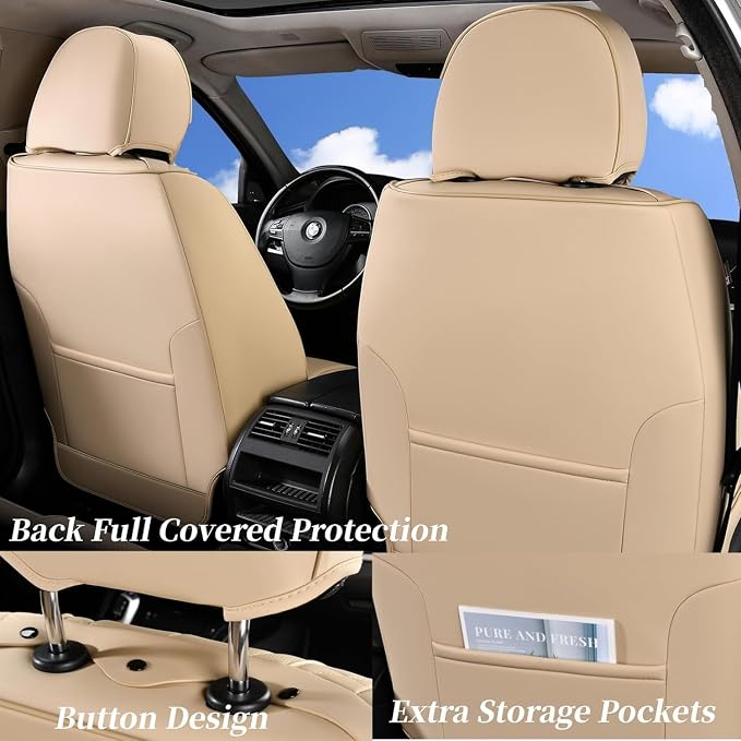 Universal Faux Leather Seat Covers — Full Set — Beige