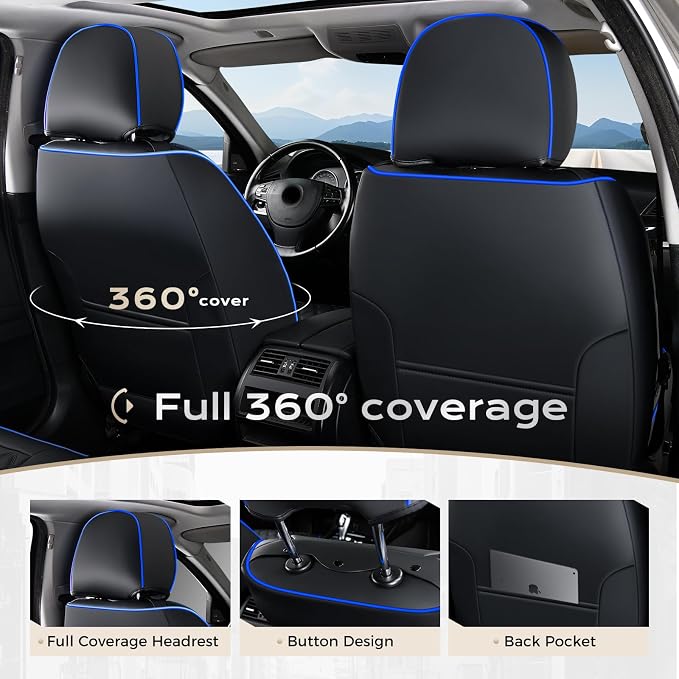 Universal Faux Leather Seat Covers — Full Set — Black / Blue