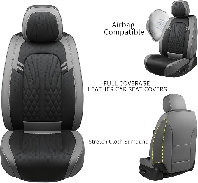 Universal Faux Leather Seat Covers — Gray / Black